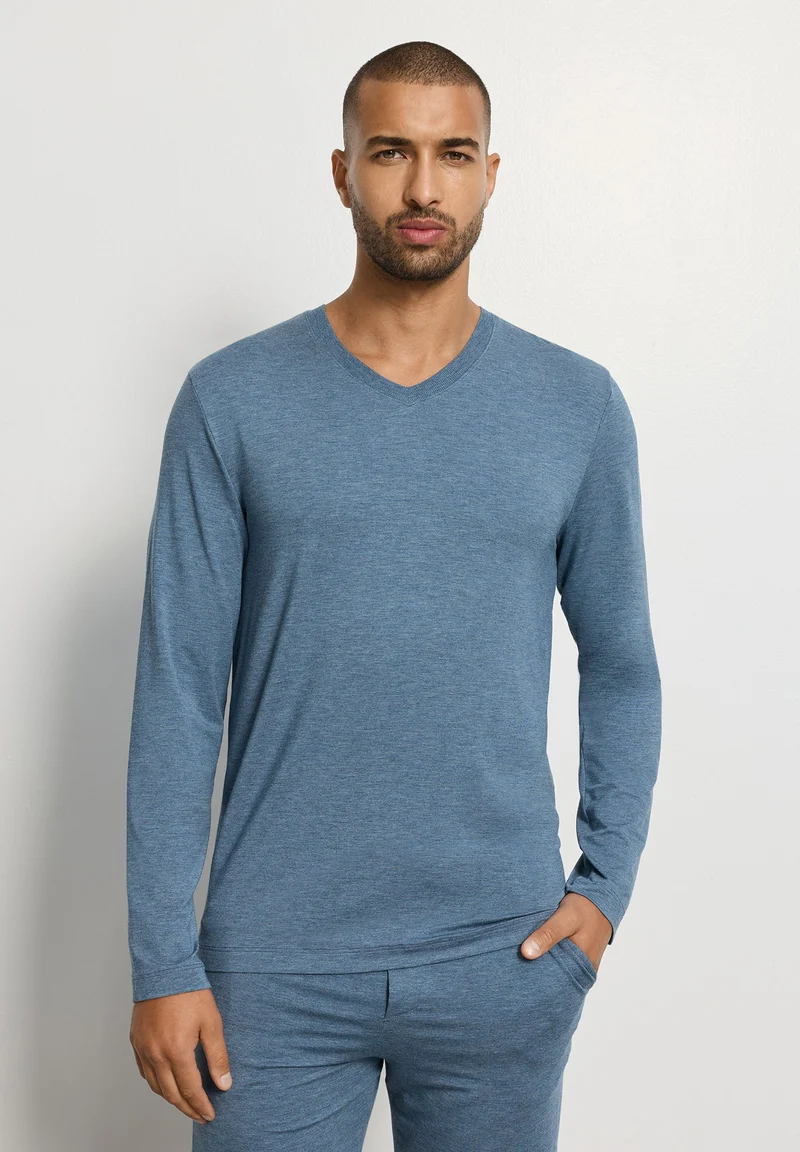 Casuals L/SLV Shirt V-Neck | retro blue melange 075036-073082