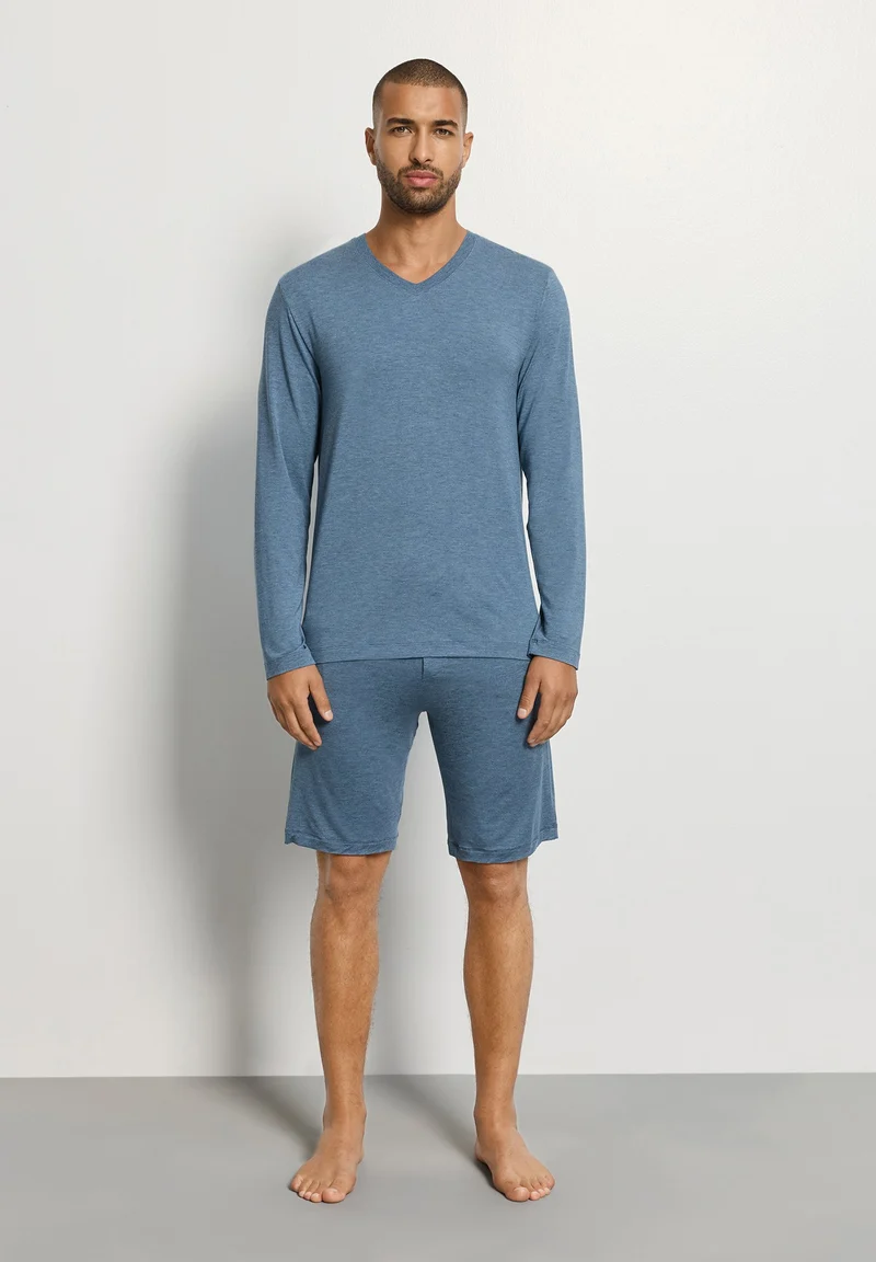 Casuals L/SLV Shirt V-Neck | retro blue melange 075036-073082
