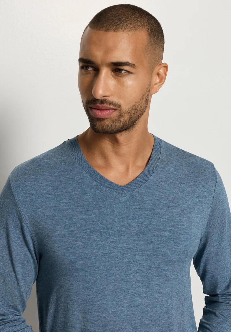 Casuals L/SLV Shirt V-Neck | retro blue melange 075036-073082