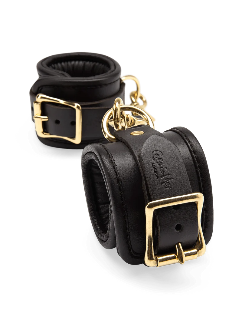 Coco de Mer Black Leather Wrist Cuffs