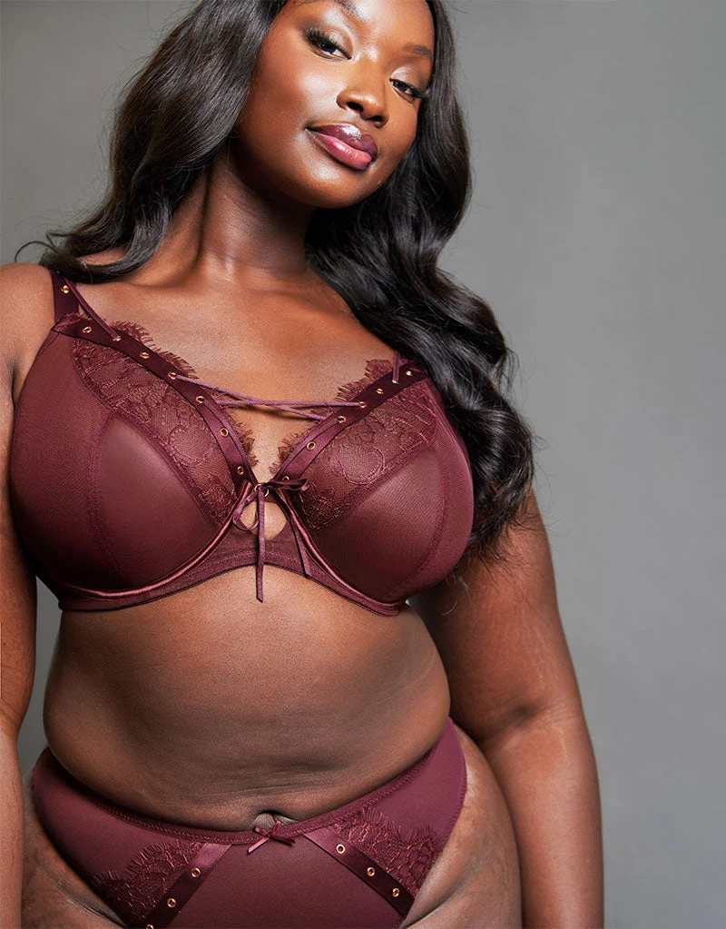 Scantilly Laced Up Plunge Bra Merlot