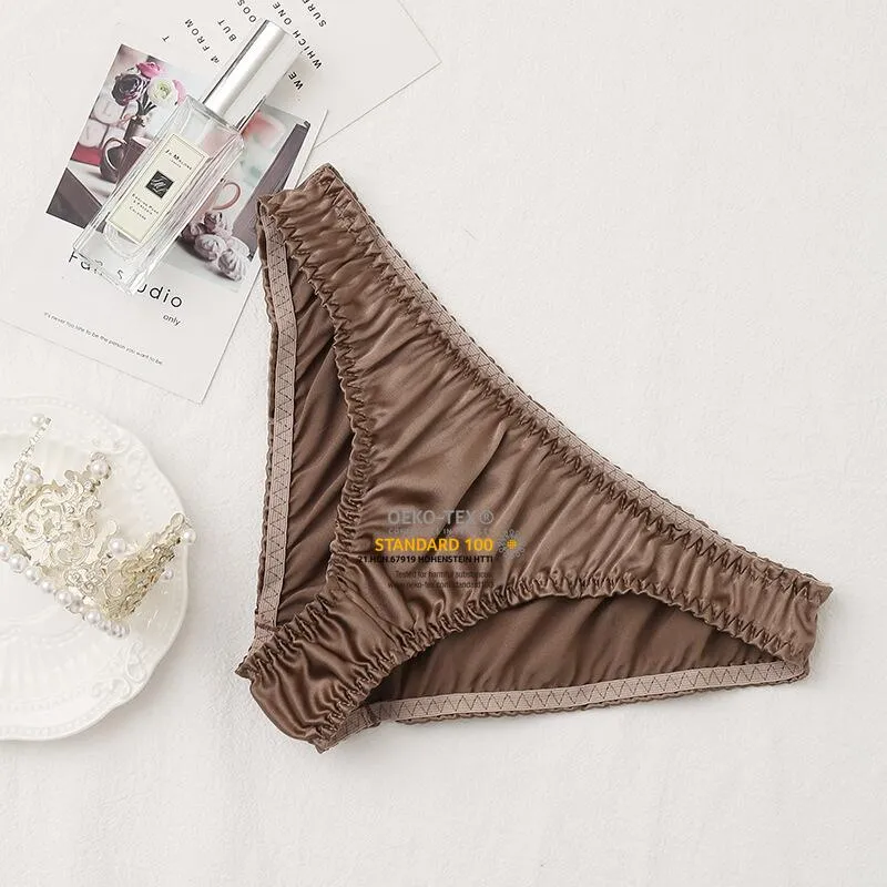 Brauner Seiden-Tanga mit niedrigem Bund, sexy Unterwäsche