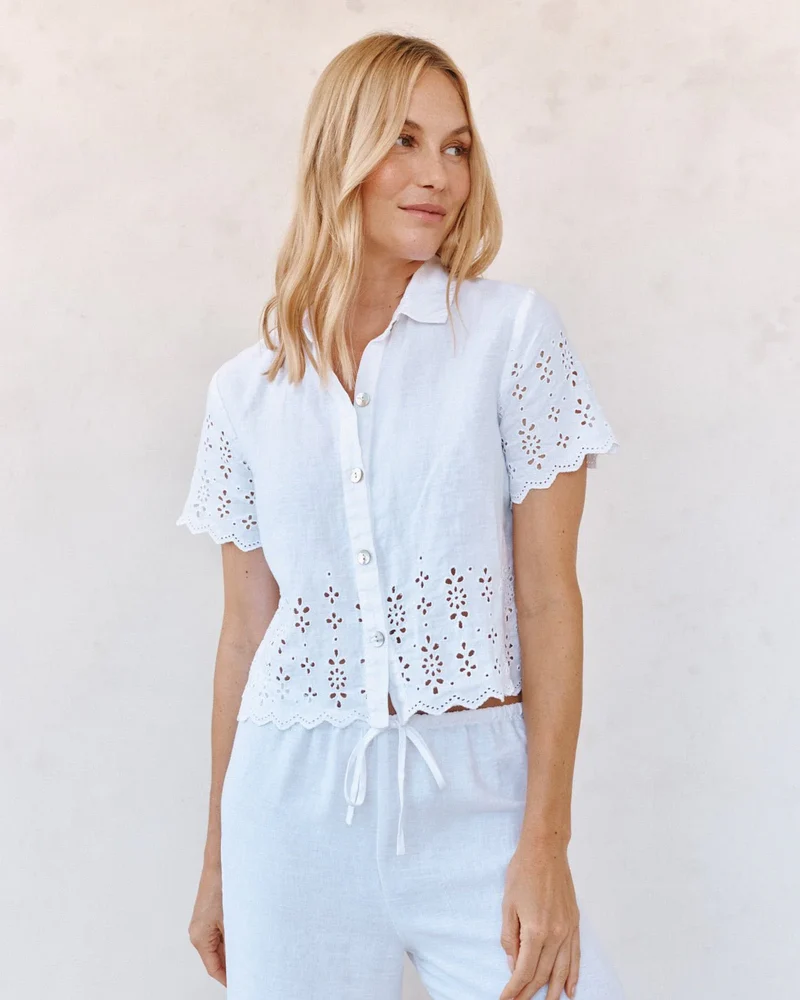 Short Sleeve Embroidered Shirt White