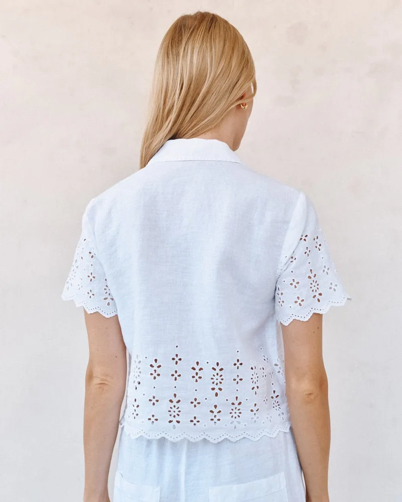 Short Sleeve Embroidered Shirt White