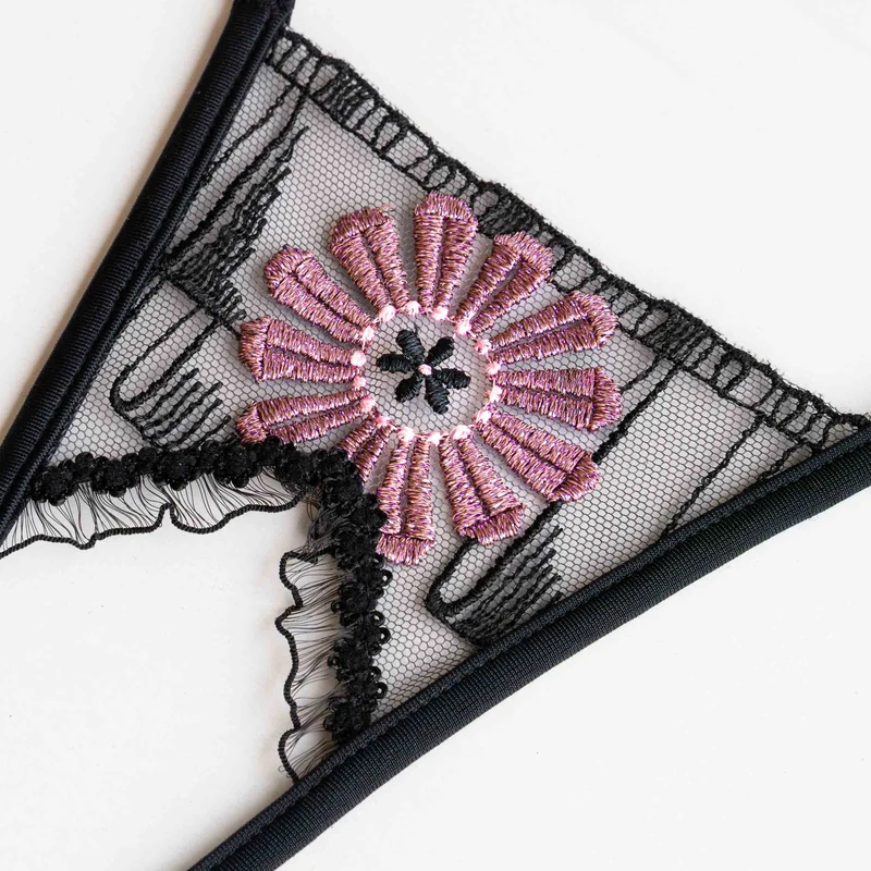 Sunriser - G-String Ouvert mit Schmuck - Schwarz/lila