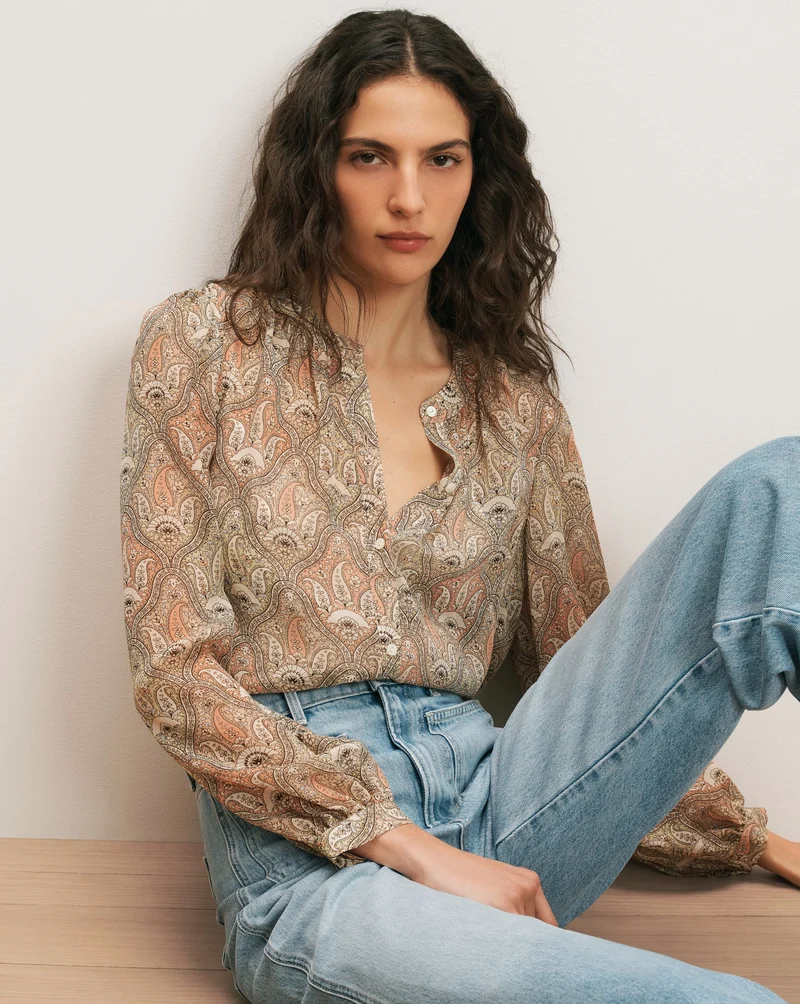 Ashlynn Silk Blouse Stone Khaki