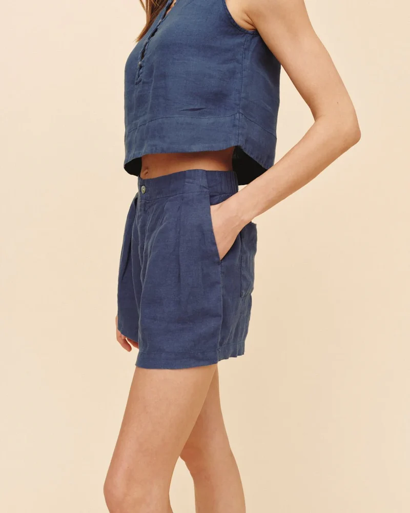 Double Pleat Short Midnight Surf
