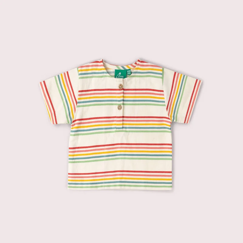 Little Green Radicals T-shirt Henley - Børn - Kortærmet - Regnbuestriber