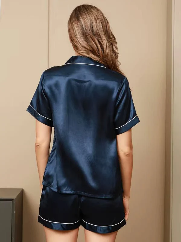 Champagnerrosa Kurzarm-Freizeit-Pyjama-Set aus echter Seide