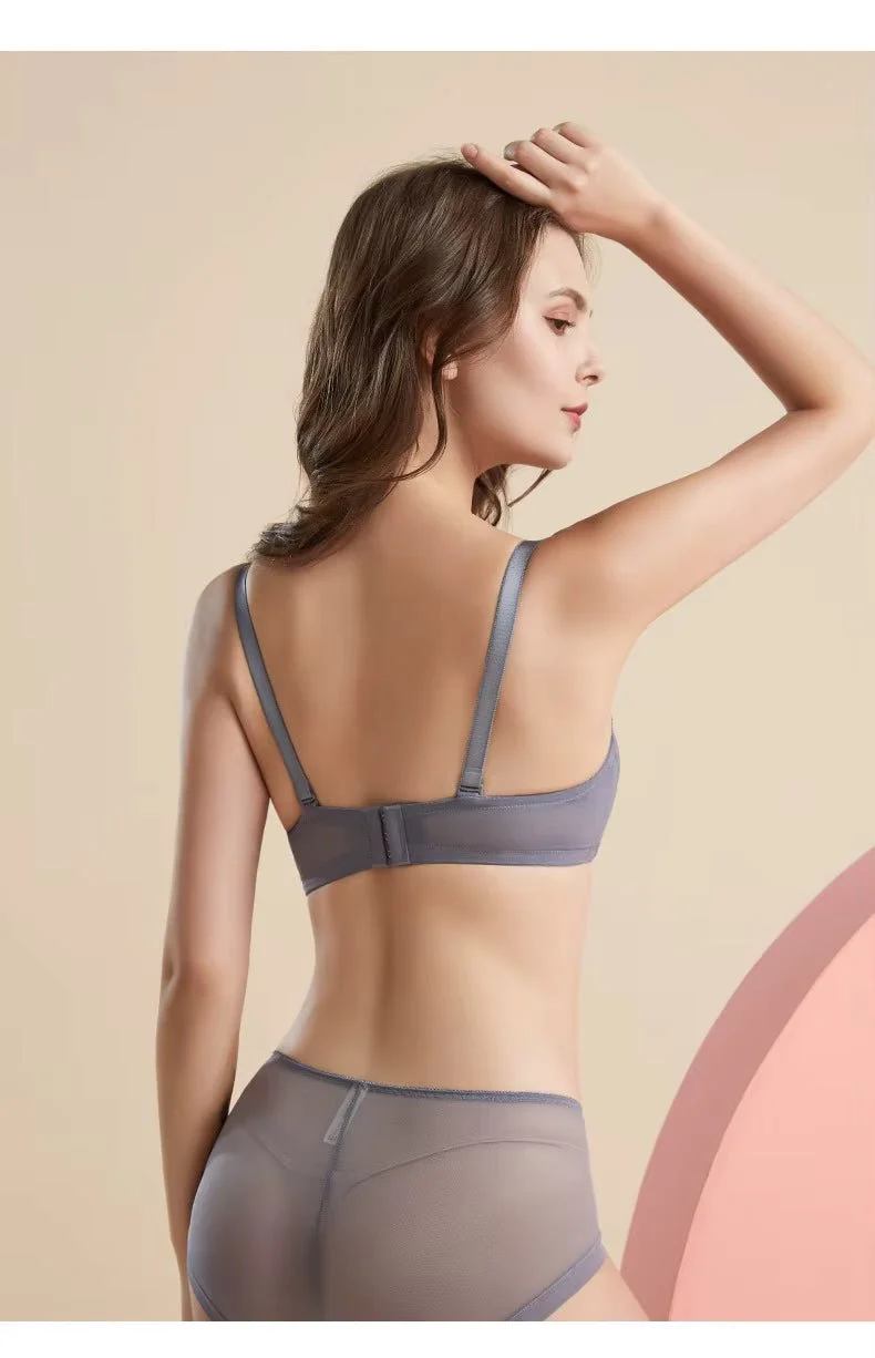 Lila nahtloser Mesh-Spitzen-BH für Damen, dünner, weicher Seiden-BH