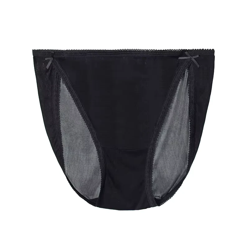 Schwarzer, einfarbiger, sexy und bequemer Seidenslip, nahtloser Seidenpanty