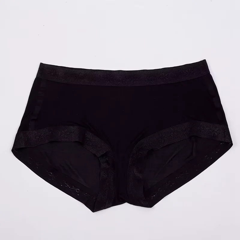 Schwarze Spitzenhöschen, sexy, atmungsaktiv, mittelhoch geschnitten, nahtlose Seidenunterwäsche