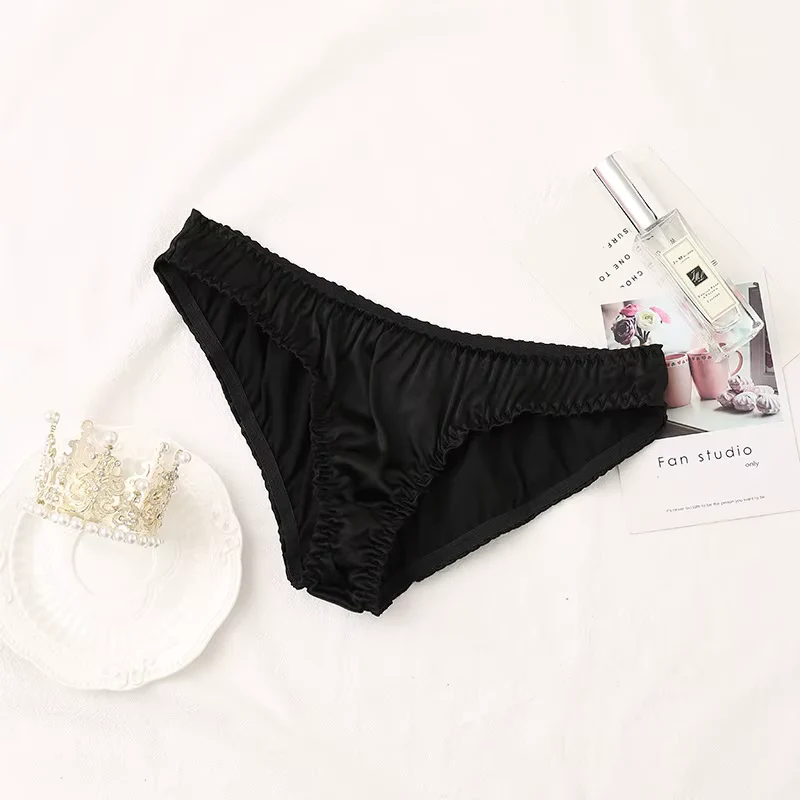 Schwarzer Seiden-Tanga mit niedrigem Bund, sexy Unterwäsche