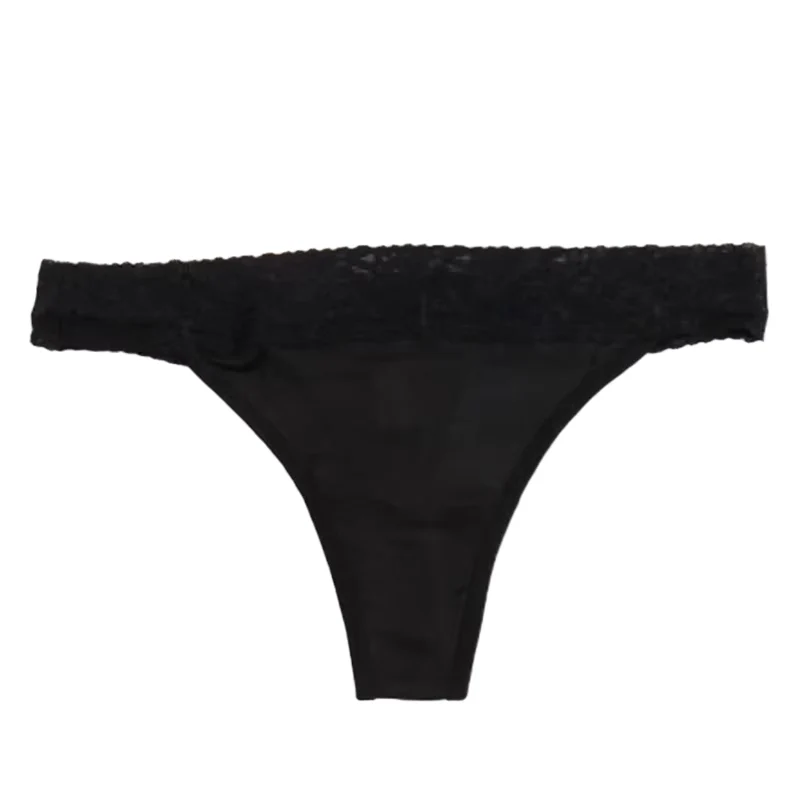 Schwarzer, moderner, schlichter und sexy Seiden-Tanga aus Spitze