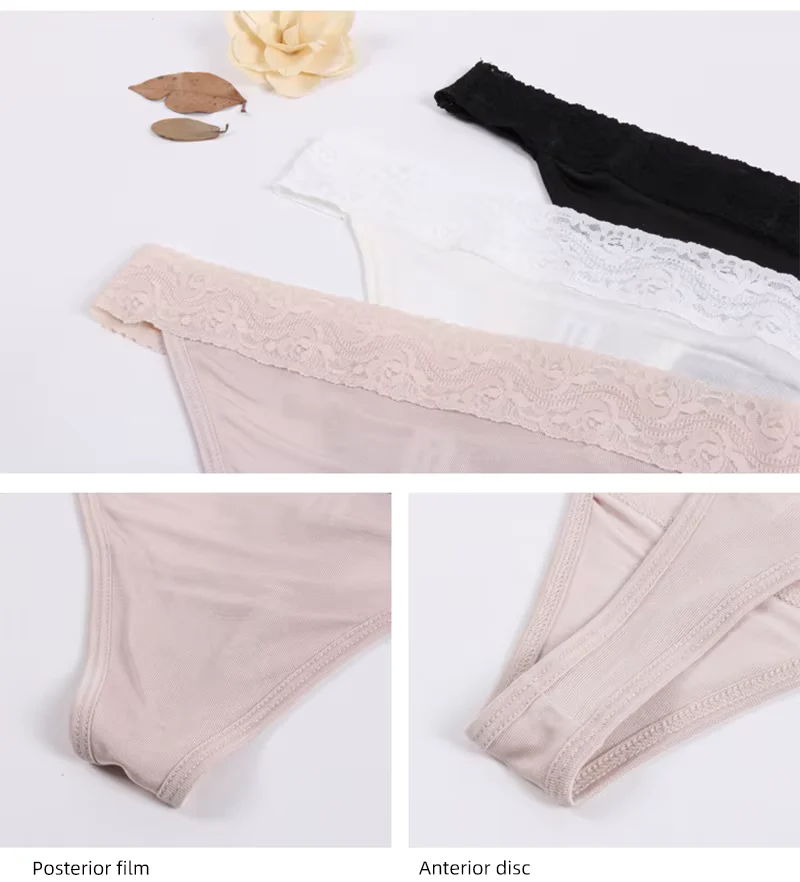 Schwarzer, moderner, schlichter und sexy Seiden-Tanga aus Spitze