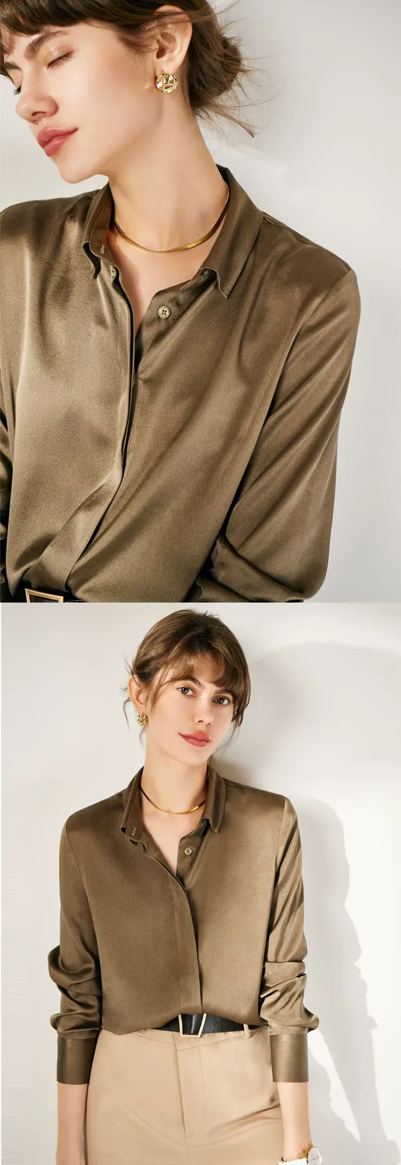 Taupe-graues Seiden-Freizeithemd für Damen