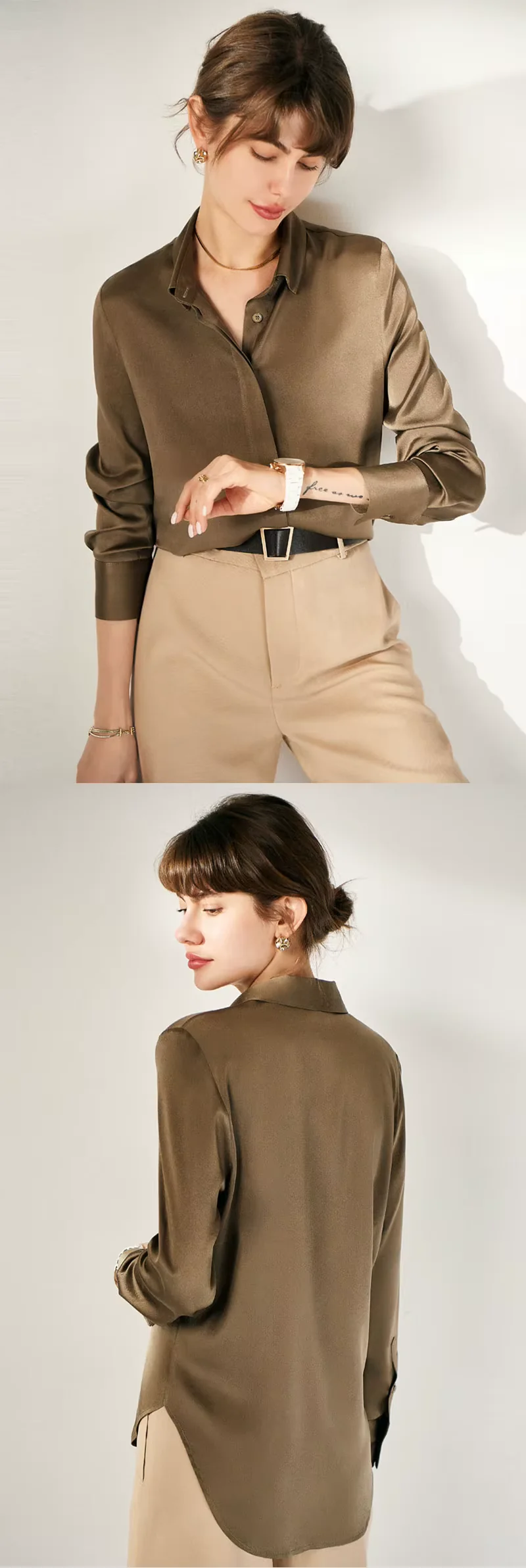 Taupe-graues Seiden-Freizeithemd für Damen