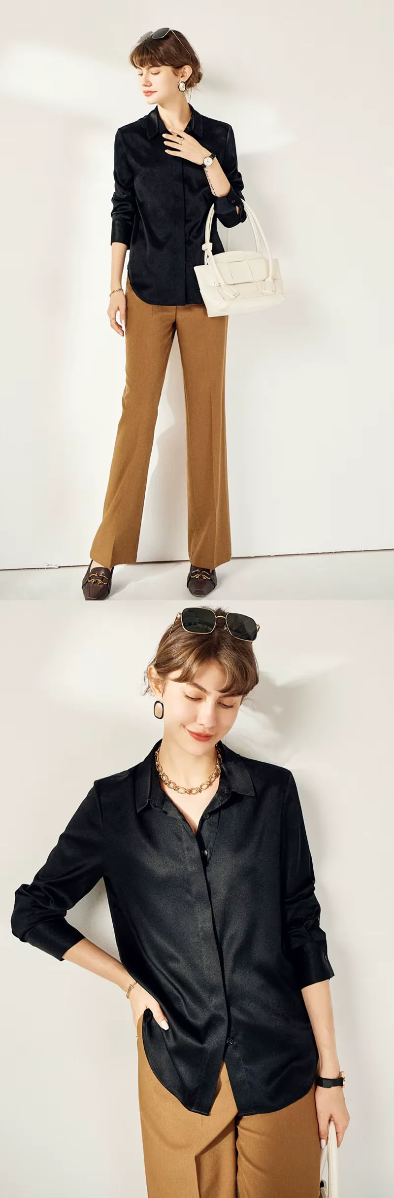 Taupe-graues Seiden-Freizeithemd für Damen