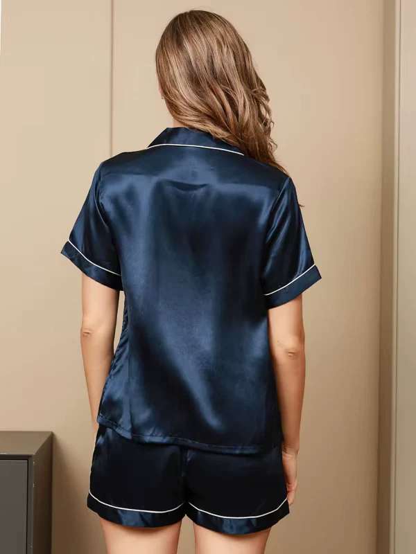 Rosa Kurzarm-Freizeit-Pyjama-Set aus echter Seide