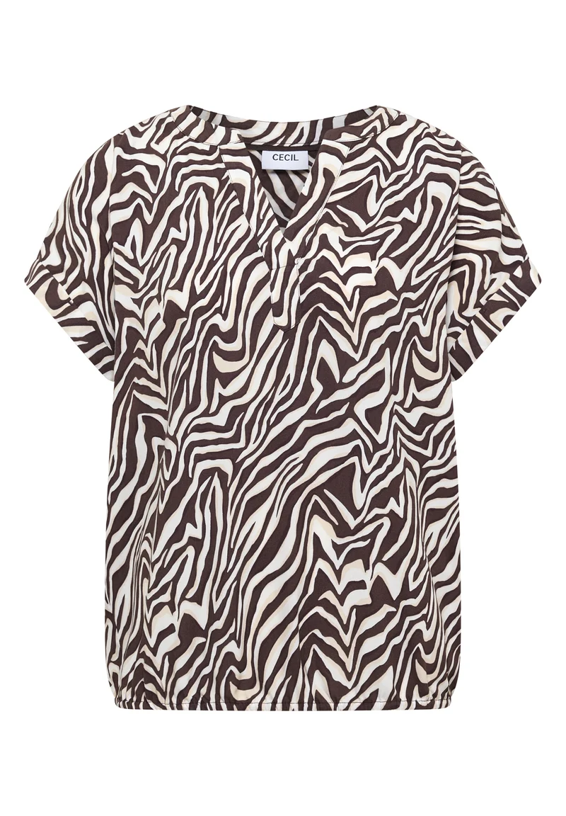 Bluse mit Split Neck und Zebra-Print