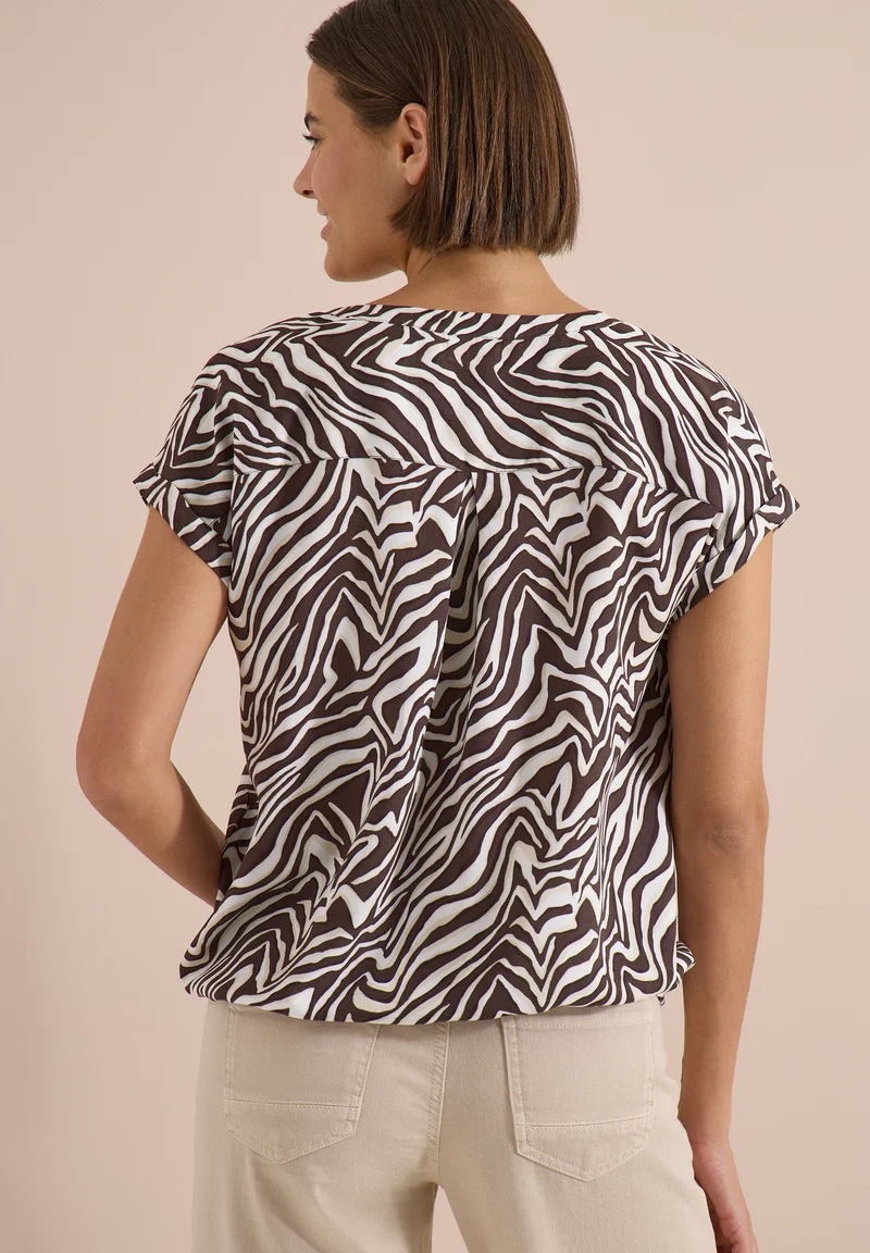 Bluse mit Split Neck und Zebra-Print
