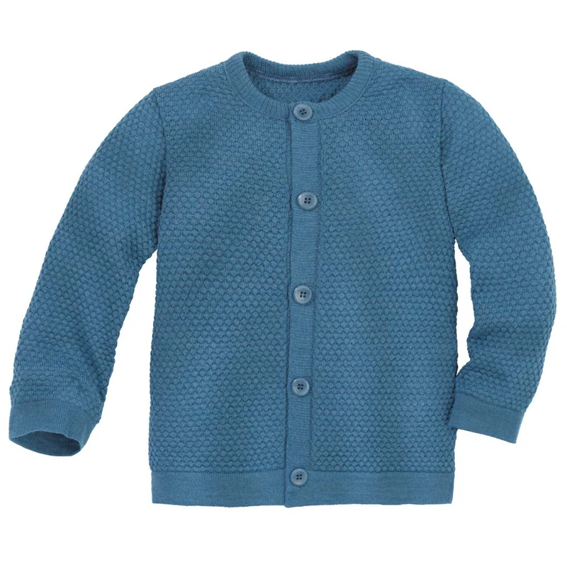 Disana-Cardigan aus Waffelstrick – Merinowolle – Taubenblau