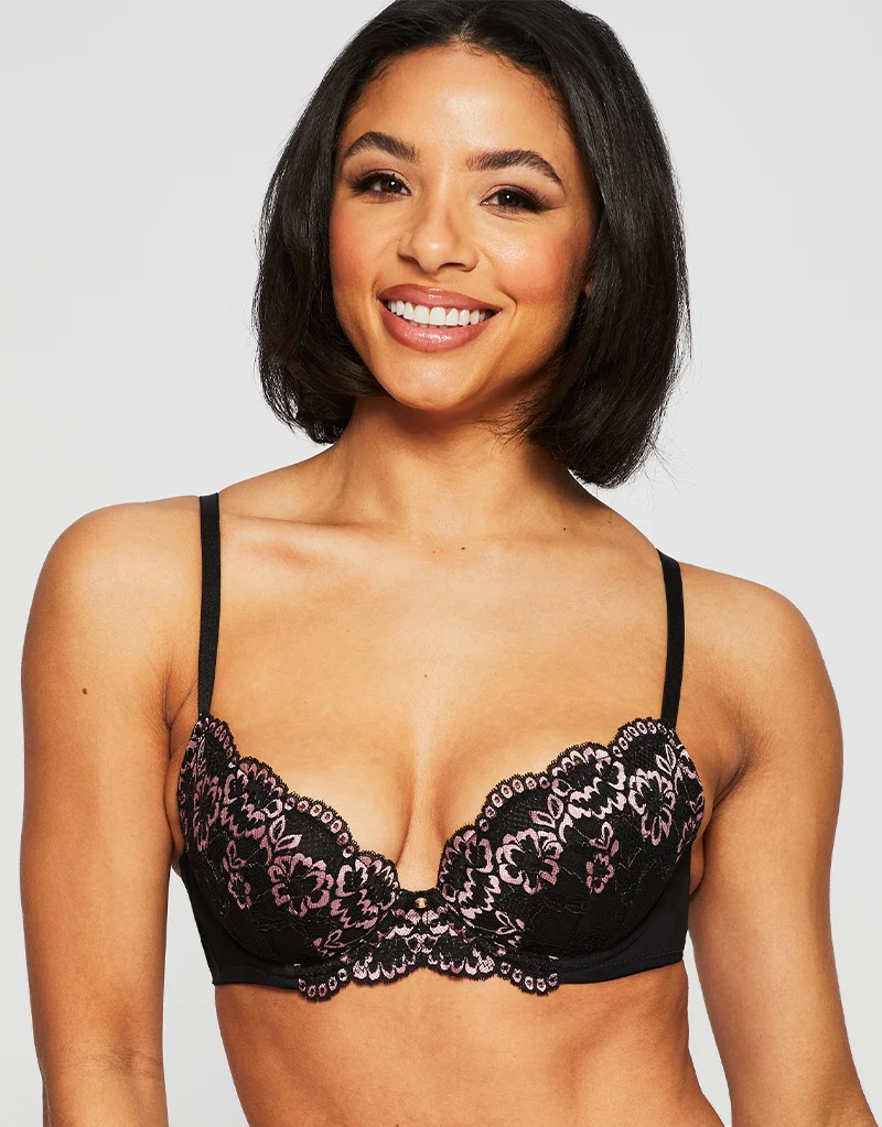 Ann Summers Sexy Lace Planet Padded Plunge Bra Black/Pink