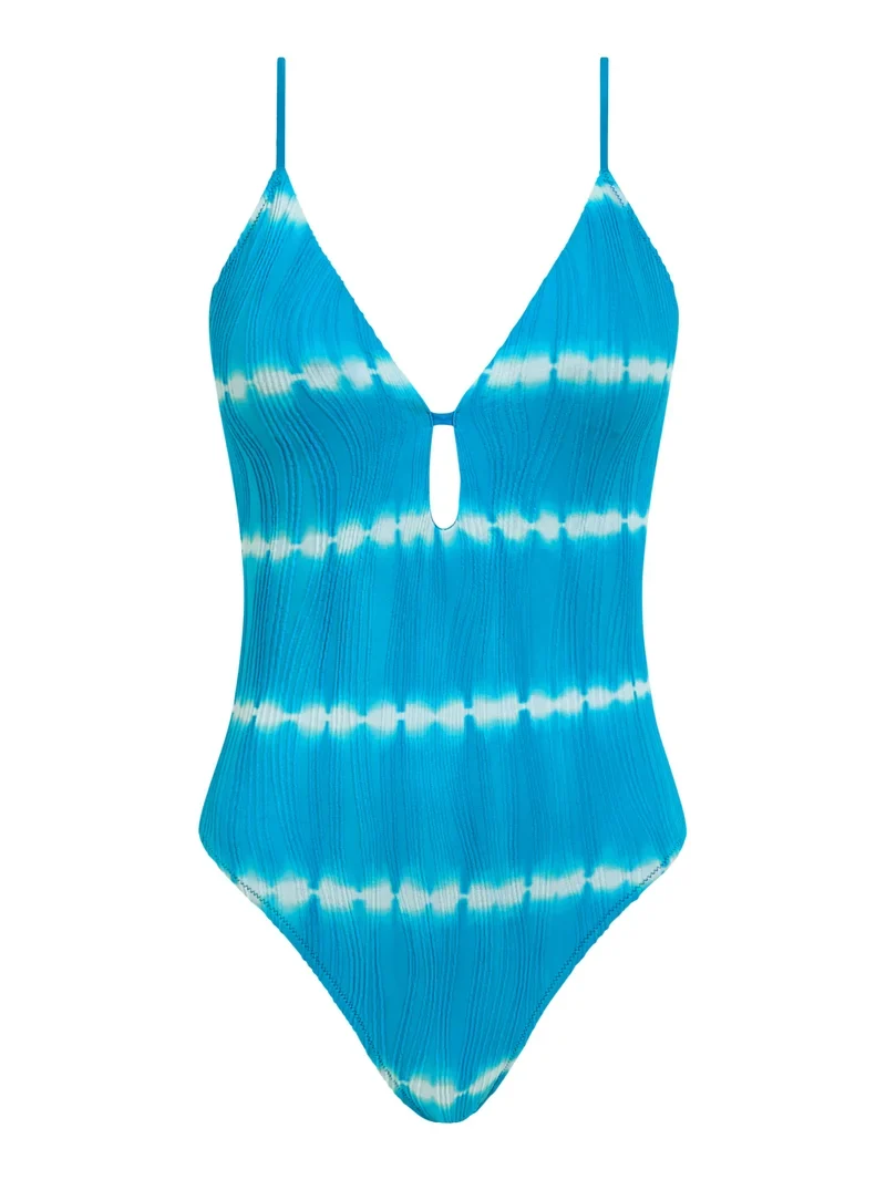 Chantelle Swimwear - Einheitsgröße, bügelloser Badeanzug mit tiefem Ausschnitt, T-Shirt-Stil, Blau, Shibori