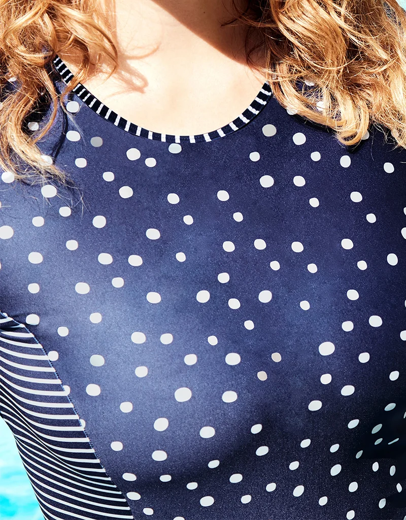 Figleaves Sorrento Spot Long Sleeve Rash Vest Navy