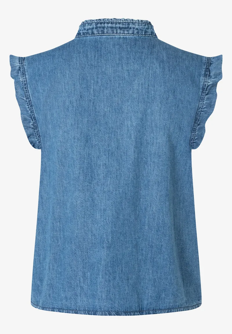Jeansbluse mit Rüschenärmeln