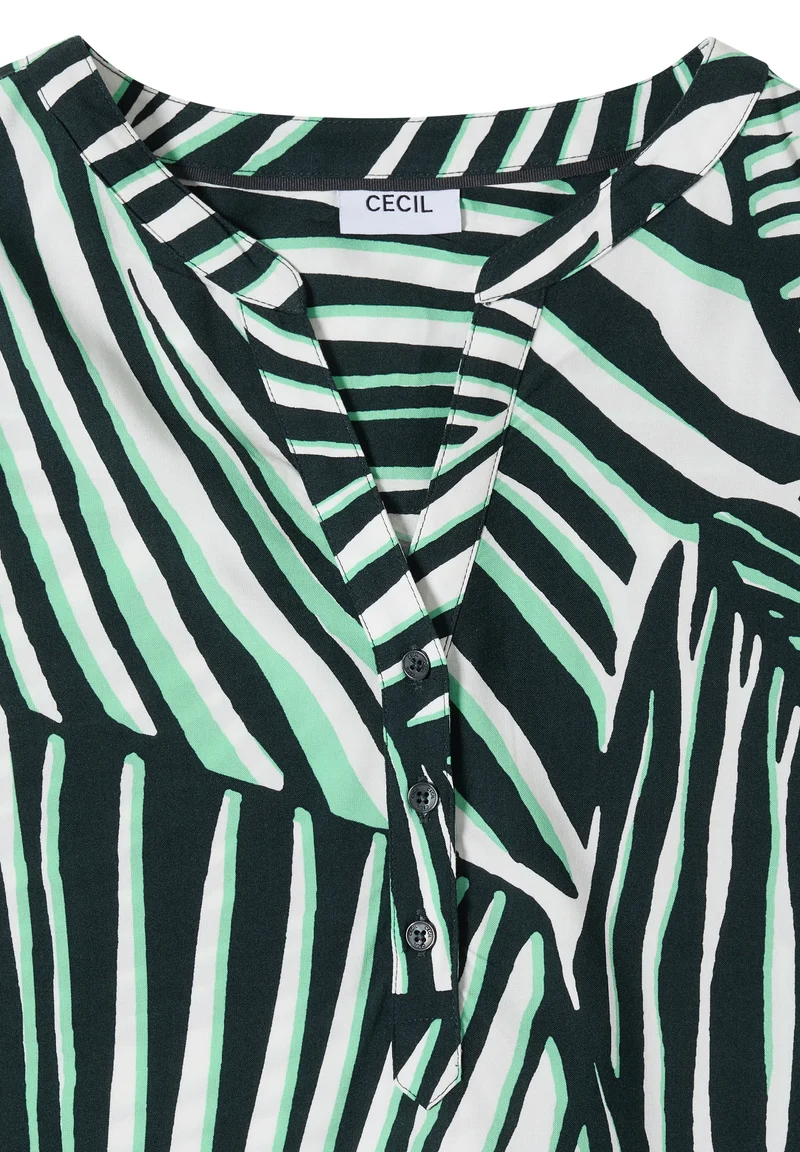 Kurzarm Bluse mit Split Neck und Print