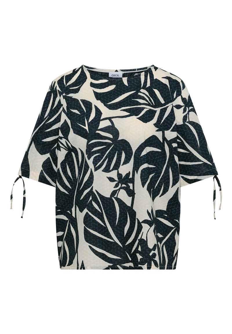 Bluse mit Rundhals und Raffung