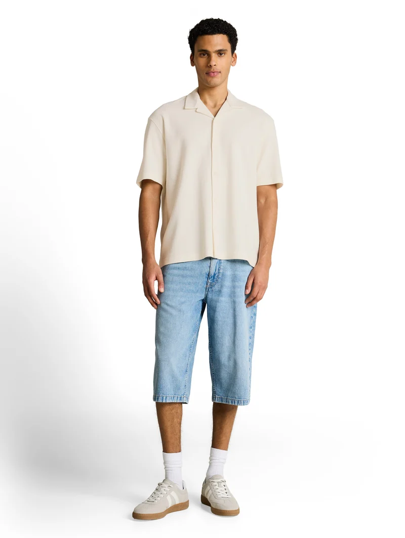 Loose Fit Kurzarmhemd mit Rippstruktur