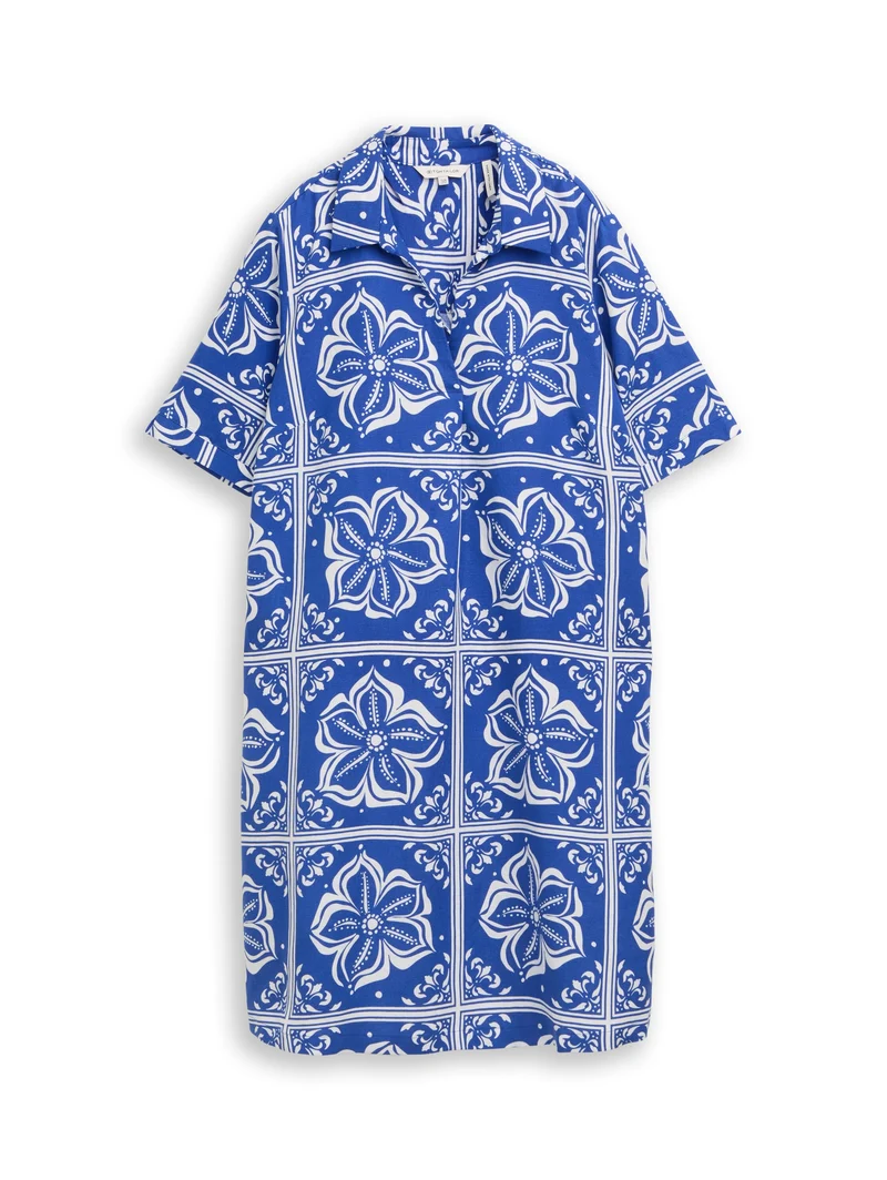 Kleid mit Polokragen und Leinenanteil