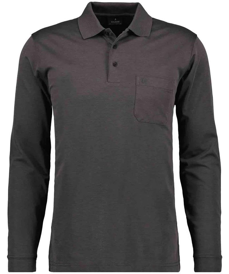 Softknit-Polo mit Brusttasche, Langarm