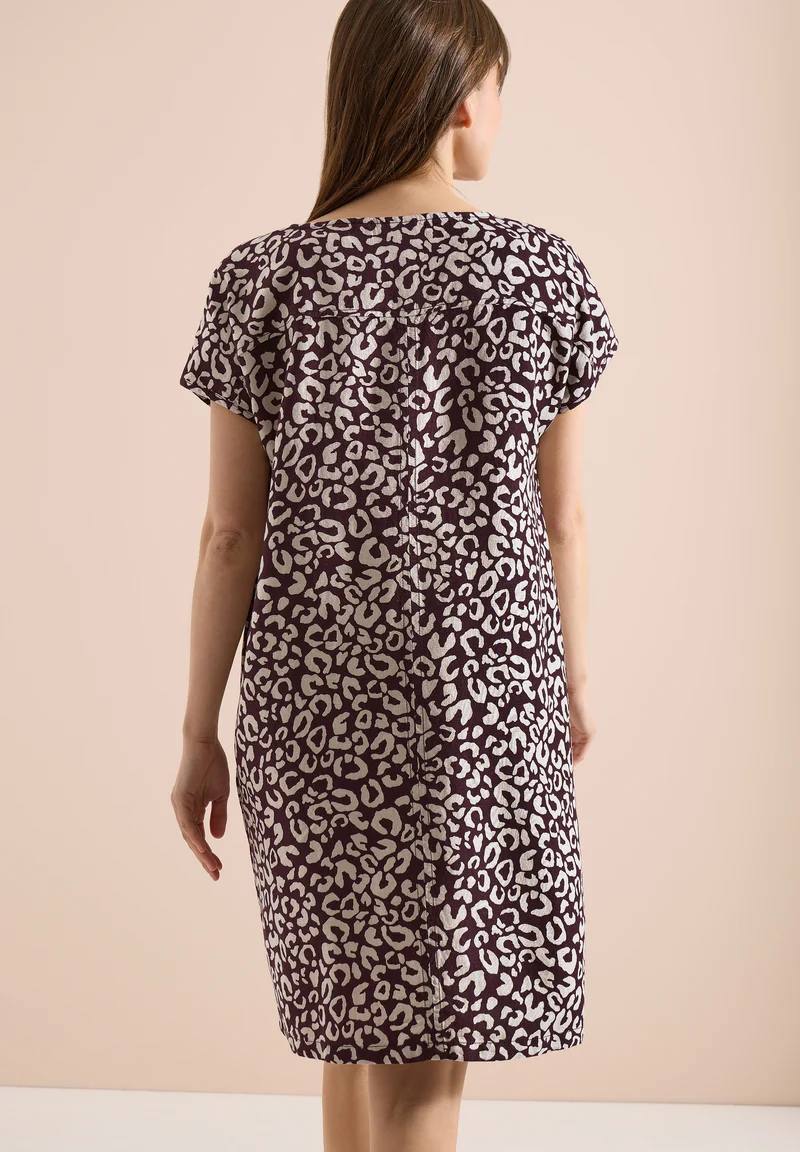 Knielanges Kleid aus Leinenmix mit Print