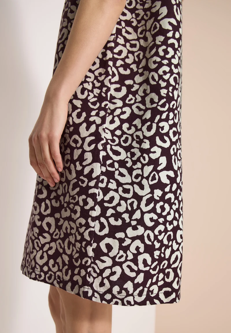 Knielanges Kleid aus Leinenmix mit Print