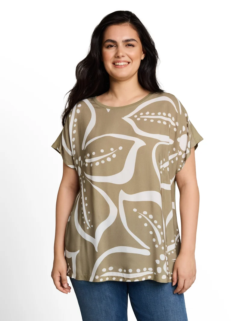 Plus Size - T-Shirt im Material-Mix