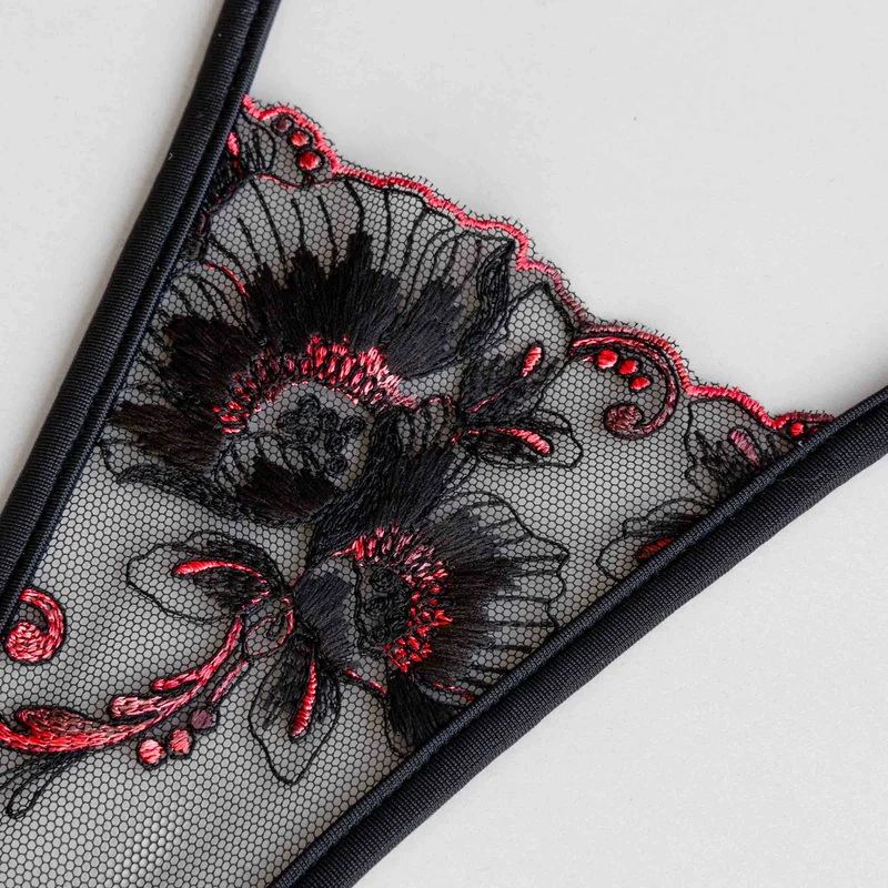 Night Flower - Mini T-String - Schwarz/Rot