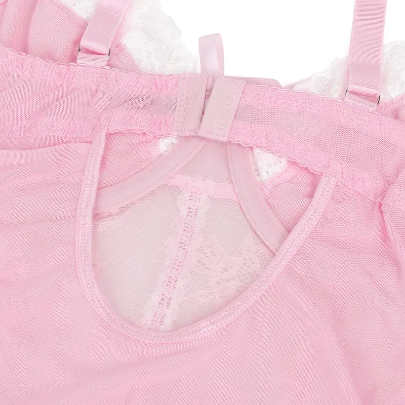 Sexy Pinkes Rüschen-Nachtkleid – Spitze & Strapse, verführerische Lingerie