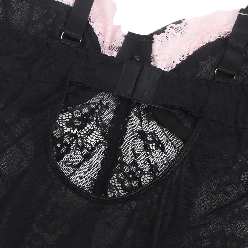 Sexy Schwarzes Rüschen-Nachtkleid – Spitze, Strapse & verführerische Lingerie