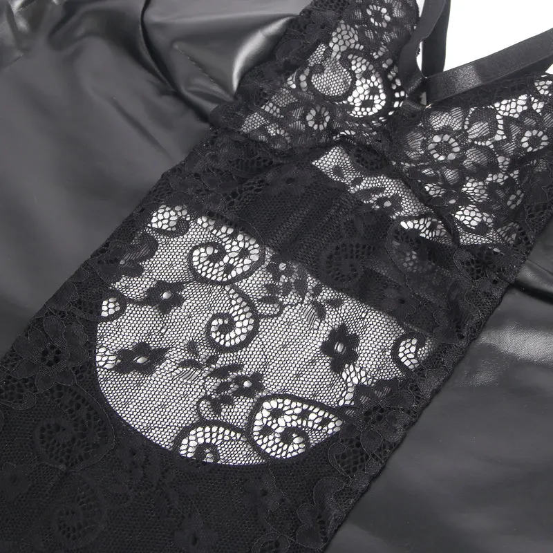 Sexy Schwarzes PU-Leder Lingerie Set – Spitze & Kunstleder, verführerische Dessous