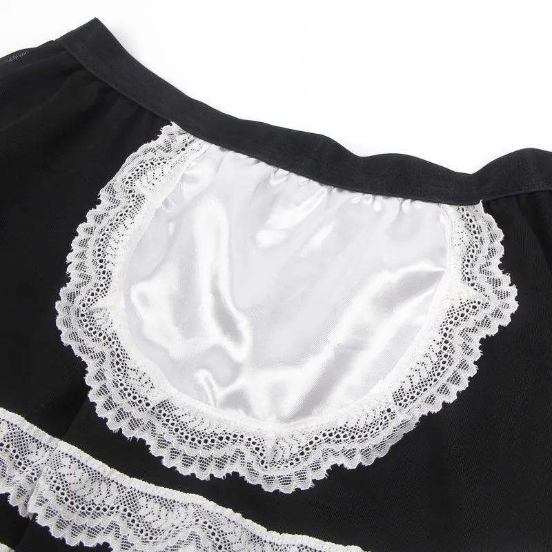 Sexy Maid Kostüm – Schwarzes PU-Leder & Mesh, Cosplay Outfit, Dessous