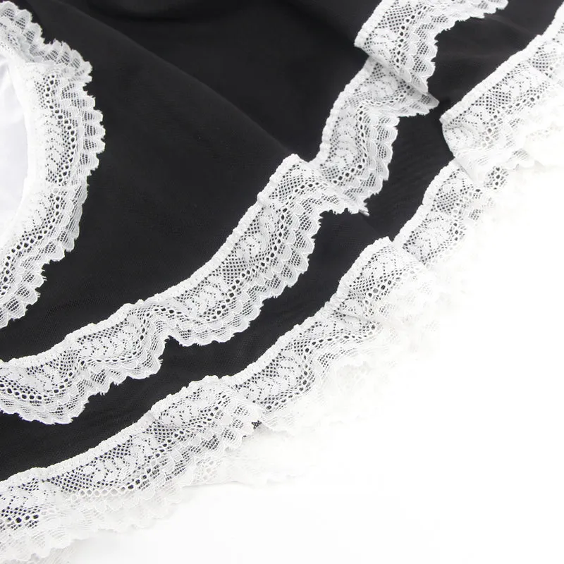 Sexy Maid Kostüm – Schwarzes PU-Leder & Mesh, Cosplay Outfit, Dessous