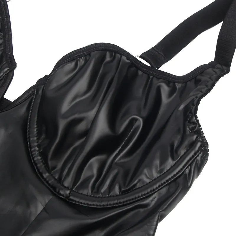 Sexy Maid Kostüm – Schwarzes PU-Leder & Mesh, Cosplay Outfit, Dessous