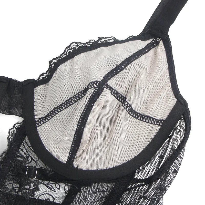 Black Embroidery Lace Hollow Suspender Bodysuit – Sexy High-Quality Lingerie