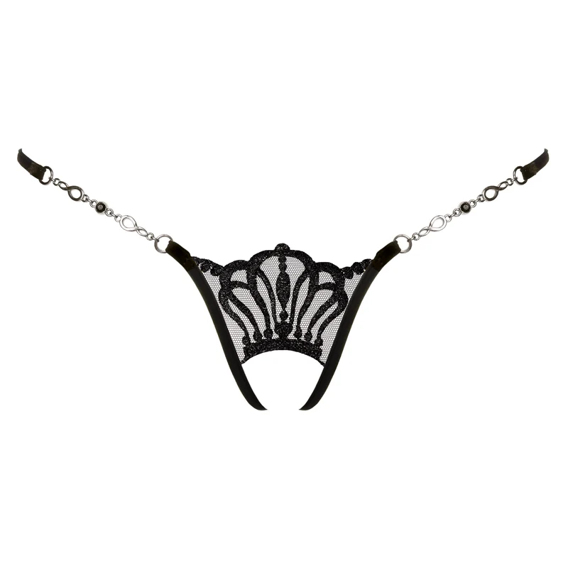 Queen of Love Deep Black - G-String Ouvert mit Schmuck