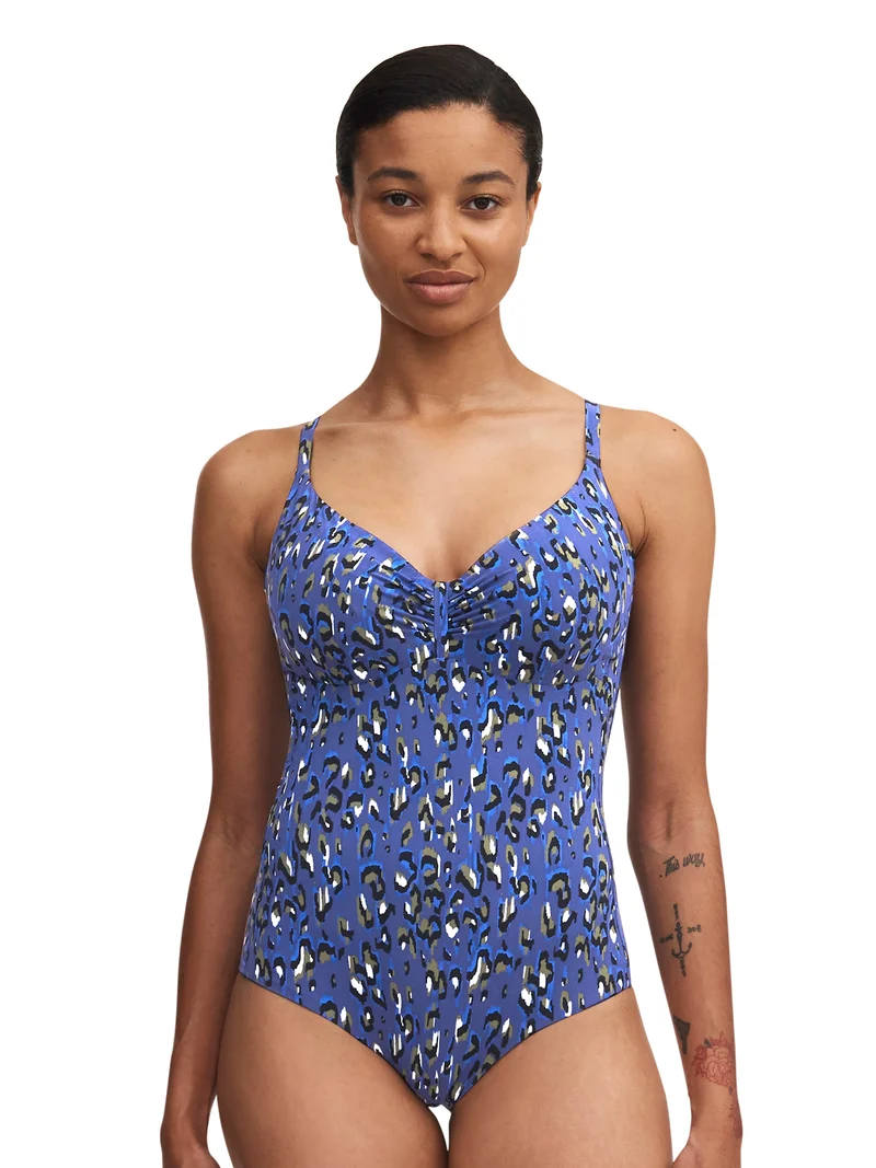 Chantelle Bademode – Eos Covering Bügel-Badeanzug, blauer Leopard