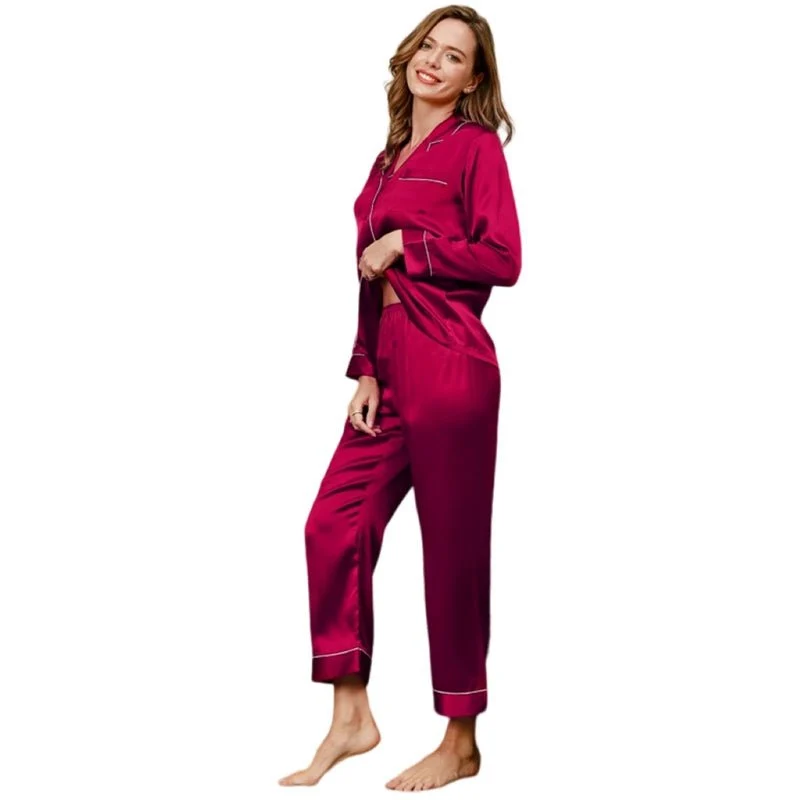 Smaragdgrünes langes Premium-Seidenpyjama-Set