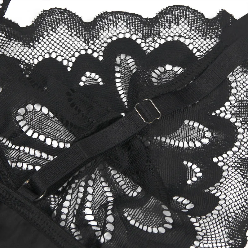 Black Lace Floral Babydoll – Back Closure Hook & Eye, Sexy High-Quality Lingerie